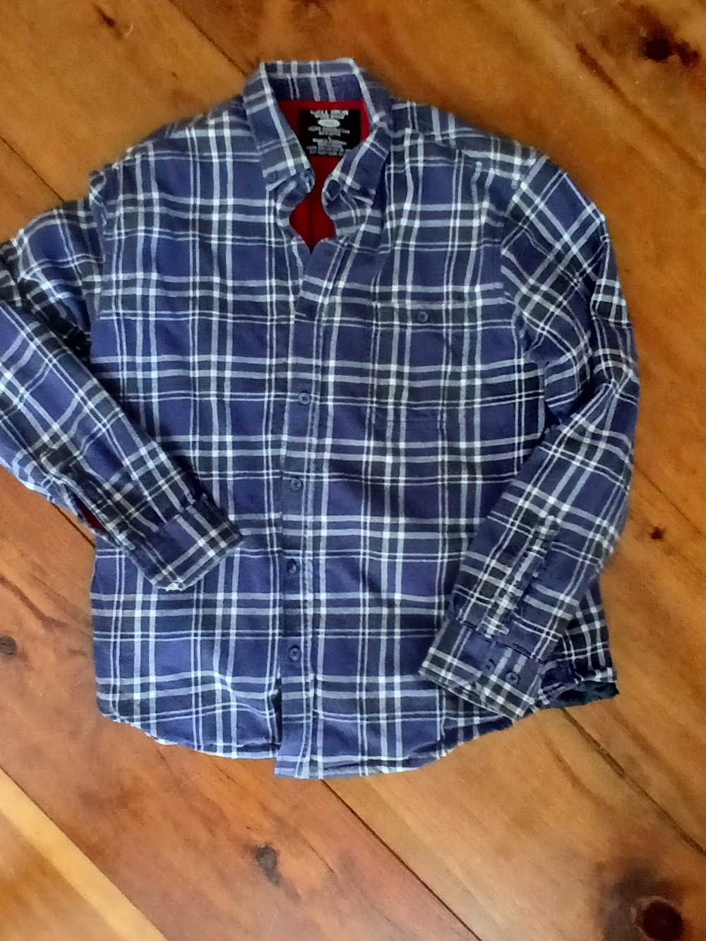 Men's Navy Plaid GRIT IRON Construction Shirt Lined Sz L
